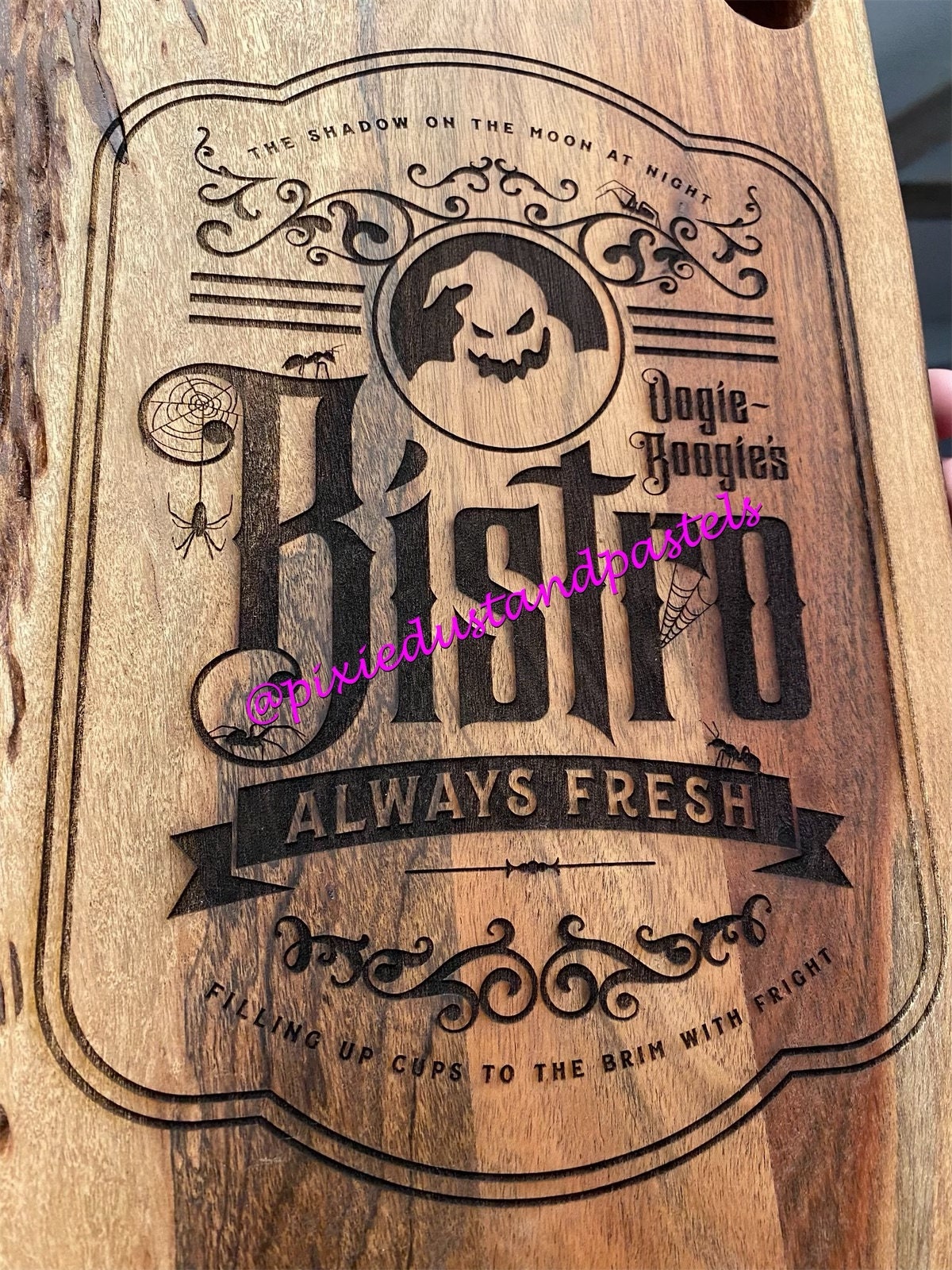 Custom Engraved Wood Board - Oogie Bistro Acacia Board - Oogie Halloween Boogie Board! - Nightmare Before Christmas Gift - Charcuterie