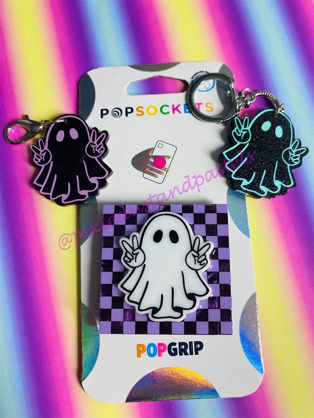 Stanley the Ghost - Peace Out Halloween Ghost Phone Grip - Badge Reel - Stanley Charm for your cup or Tumbler! Skater Style - Retro Ghost -