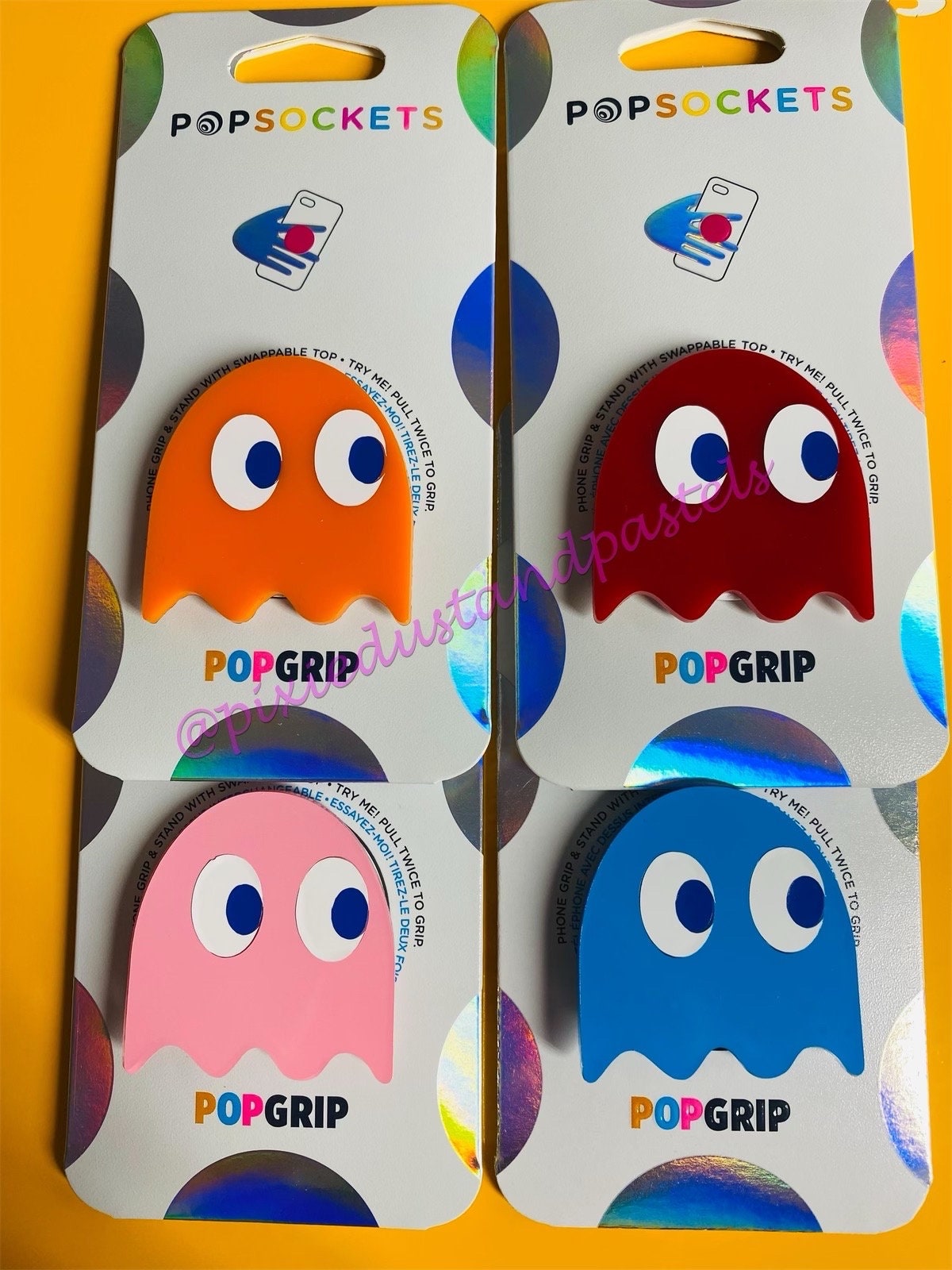 Blinky Pinky Inky and Clyde Ghost Gang - Phone Grip or Badge Reel - A retro 1980's Pac Vibe Man - Video Game