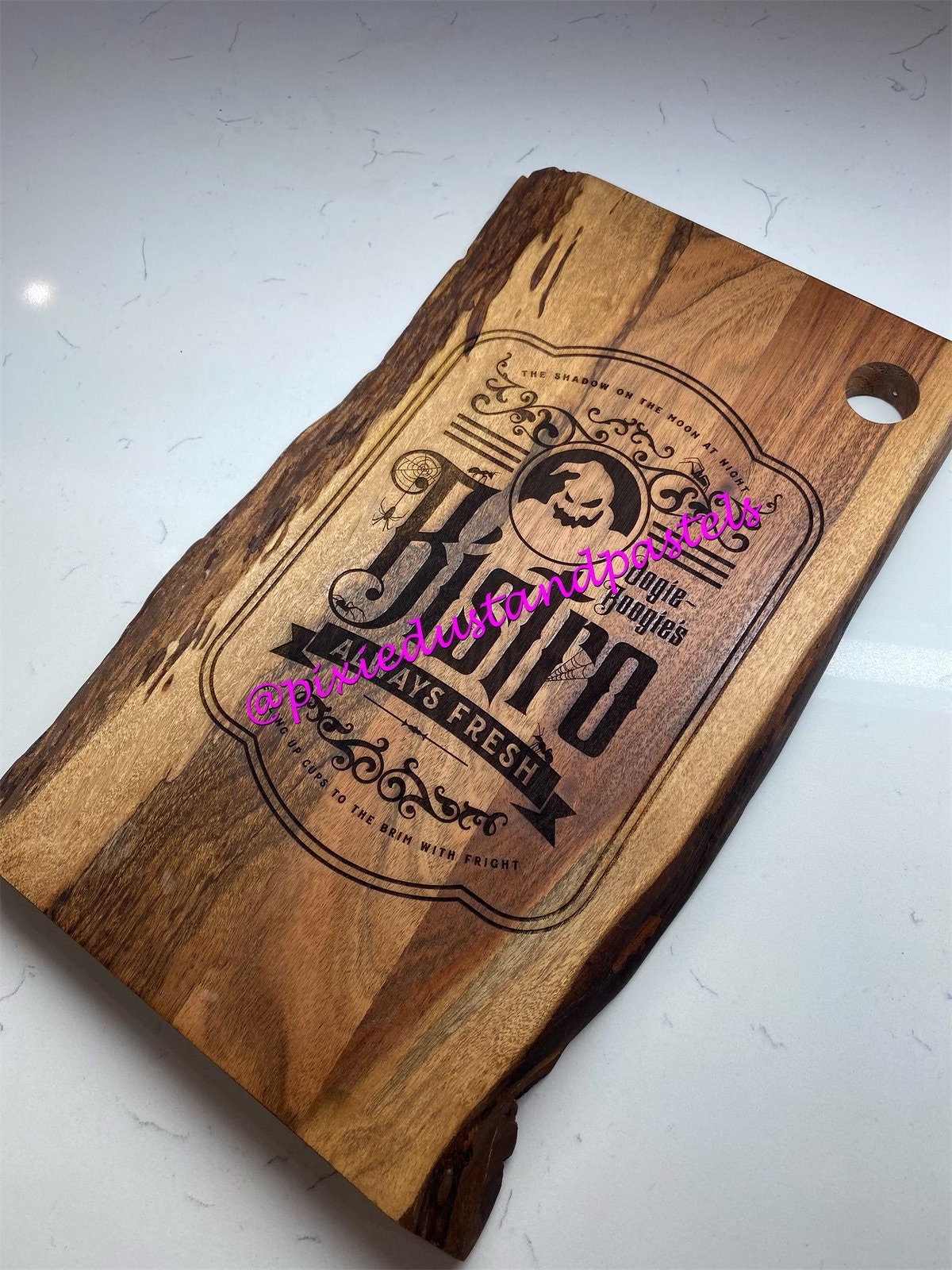 Custom Engraved Wood Board - Oogie Bistro Acacia Board - Oogie Halloween Boogie Board! - Nightmare Before Christmas Gift - Charcuterie