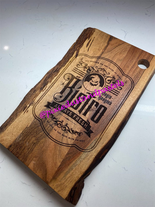 Custom Engraved Wood Board - Oogie Bistro Acacia Board - Oogie Halloween Boogie Board! - Nightmare Before Christmas Gift - Charcuterie