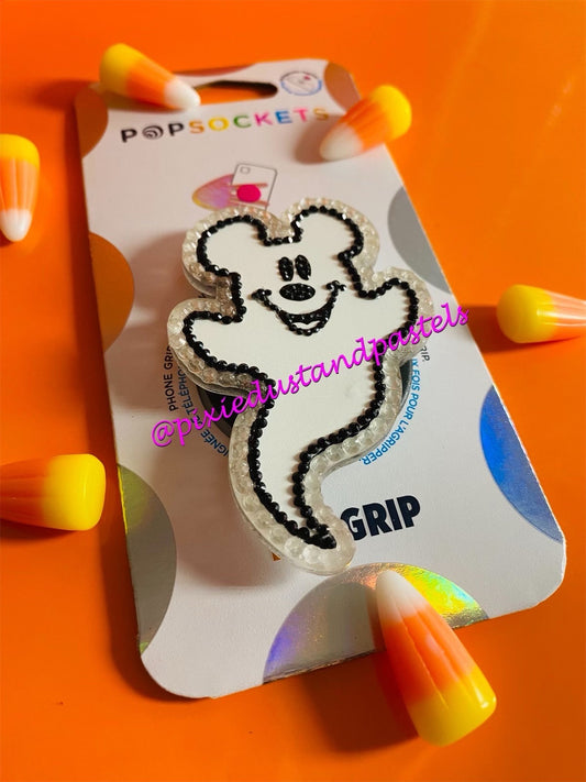 Halloween Mouse Ghost Phone Grip! Cutest Ghost Badge Reel or Phone Grip! Glows!