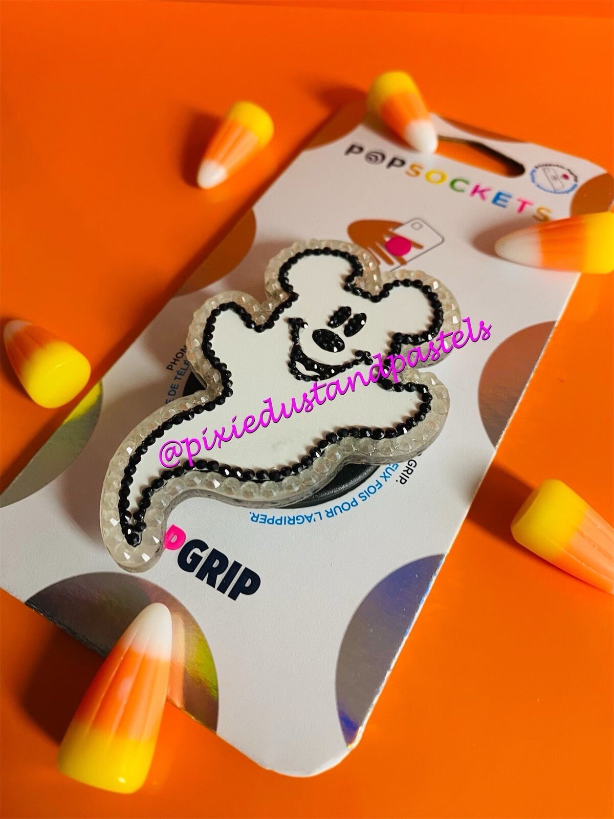Halloween Mouse Ghost Phone Grip! Cutest Ghost Badge Reel or Phone Grip! Glows!