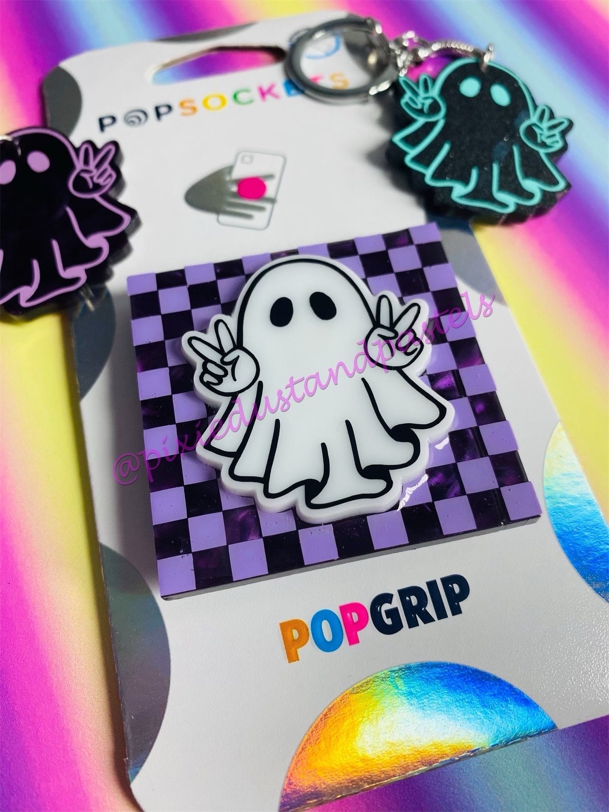 Stanley the Ghost - Peace Out Halloween Ghost Phone Grip - Badge Reel - Stanley Charm for your cup or Tumbler! Skater Style - Retro Ghost -