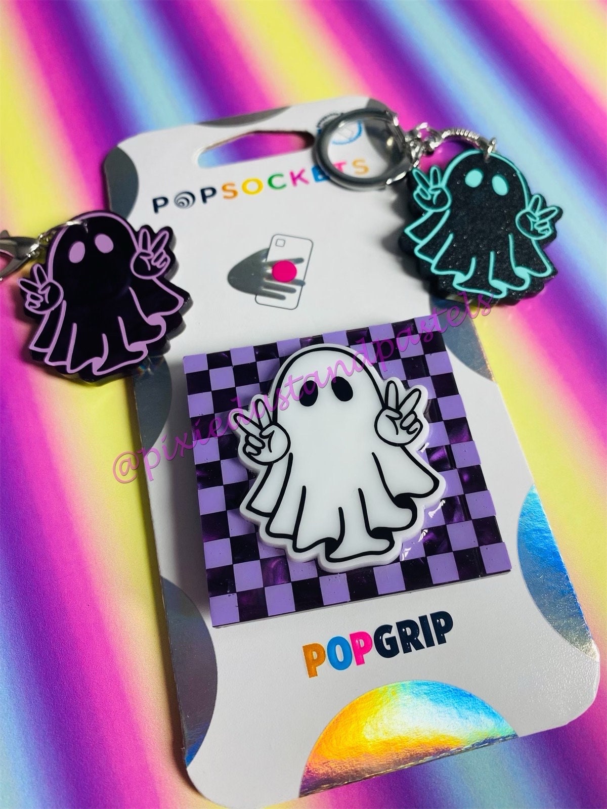 Stanley the Ghost - Peace Out Halloween Ghost Phone Grip - Badge Reel - Stanley Charm for your cup or Tumbler! Skater Style - Retro Ghost -