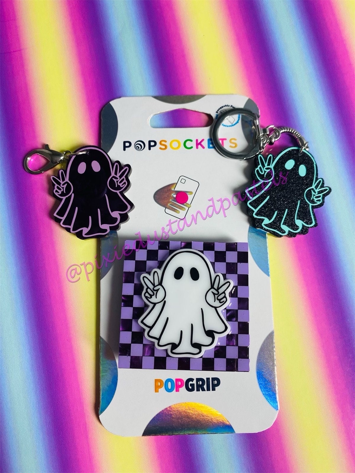 Stanley the Ghost - Peace Out Halloween Ghost Phone Grip - Badge Reel - Stanley Charm for your cup or Tumbler! Skater Style - Retro Ghost -