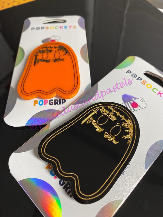 Ghost Malone! LIMITED EDITION COLORS! Ghost Malone design pop!  Music Inspired Ghost Phone Grip or Badge Reel - Limited 24 Karat and Orange!