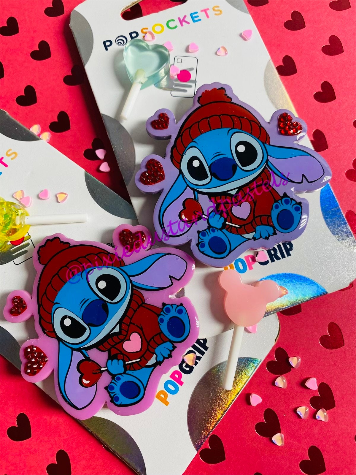 I want Candy Stitch! Valentine Stitch Phone Grip - Cute Candy Valentine themed Pop or Badge Reel -Socket - Lilo's Valentine Alien