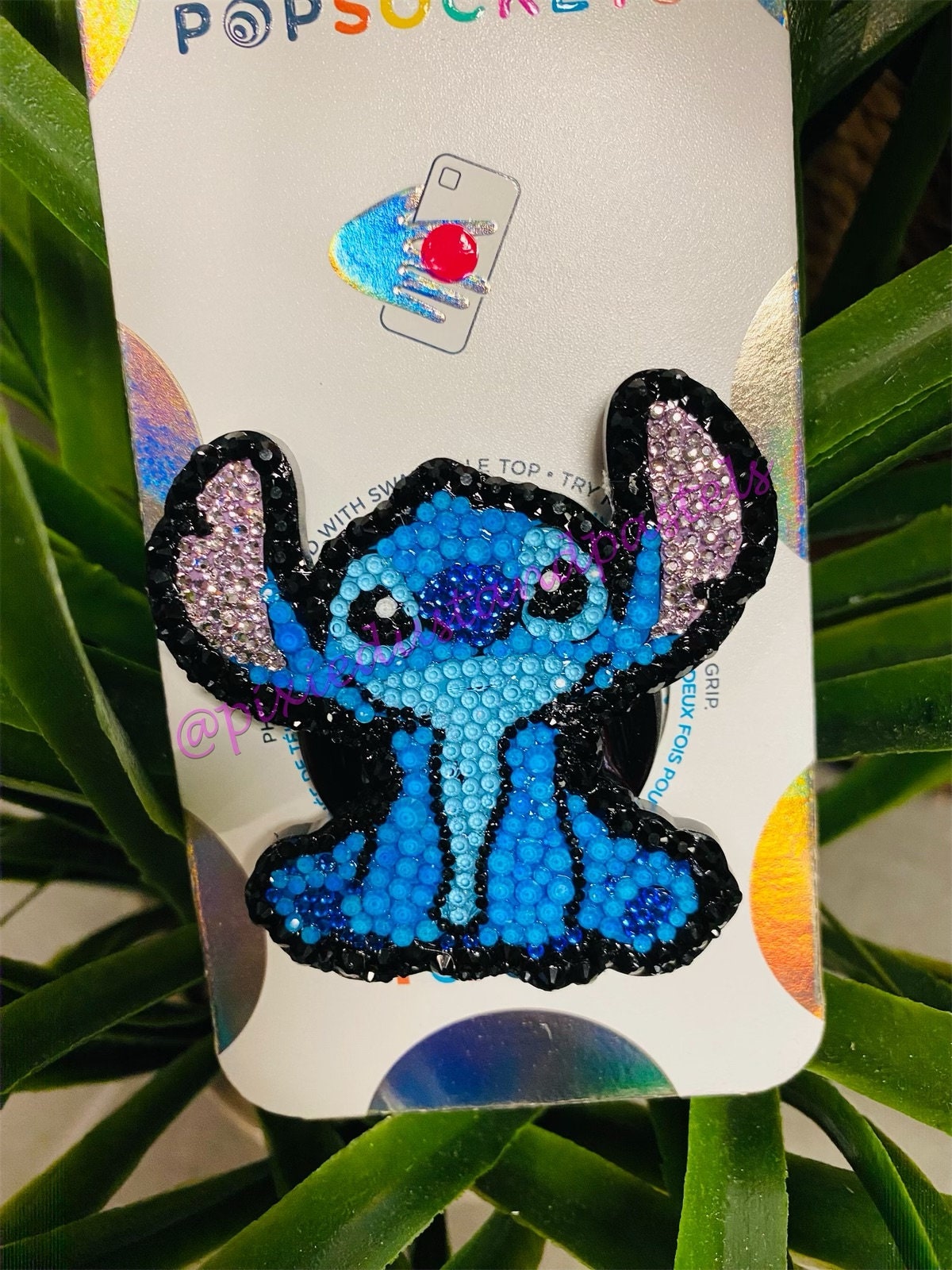 Aloha Alien!! Premium Stitch Bling Phone Grip - Blue Alien Bling design - Pop Phone Socket