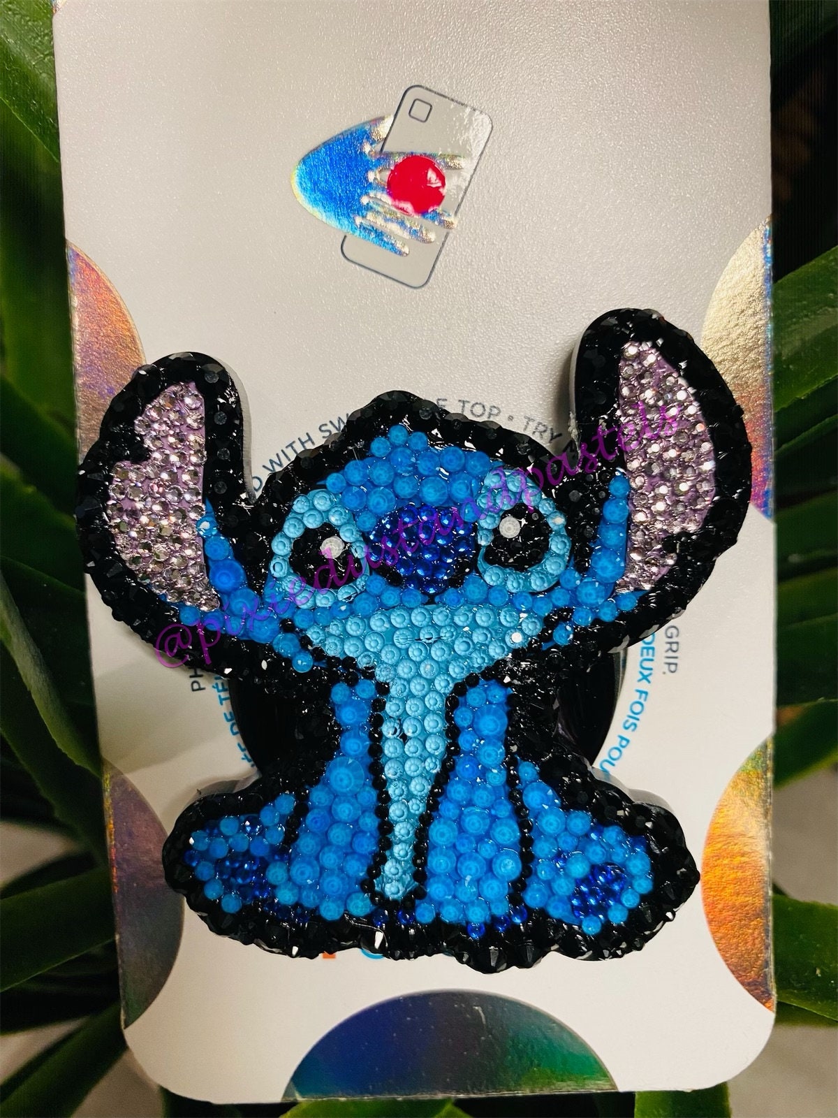 Aloha Alien!! Premium Stitch Bling Phone Grip - Blue Alien Bling design - Pop Phone Socket