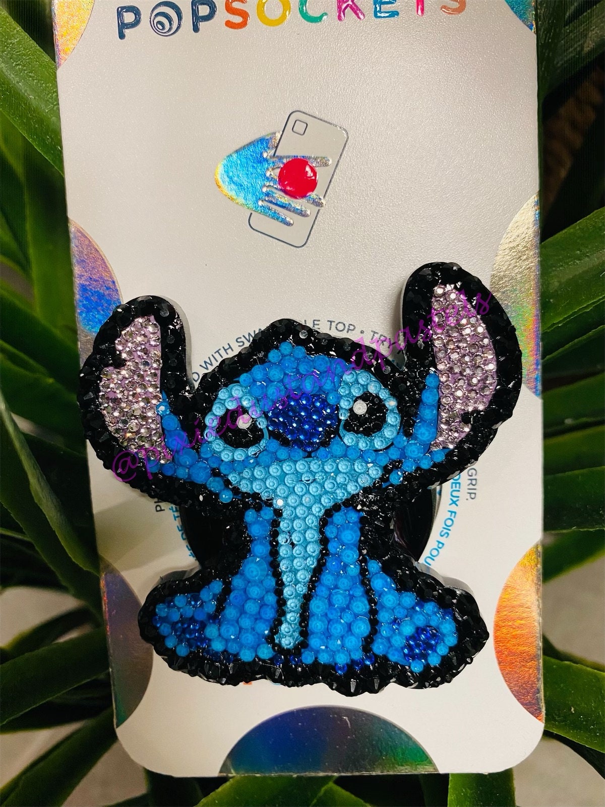 Aloha Alien!! Premium Stitch Bling Phone Grip - Blue Alien Bling design - Pop Phone Socket