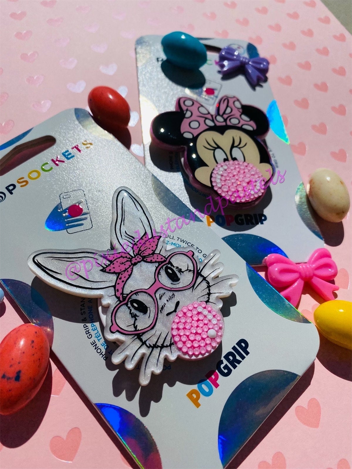 Pink Bubblegum Babes Phone Grip or Badge Reel - Bandana Bunny or Minnie Bubblegum Babe-