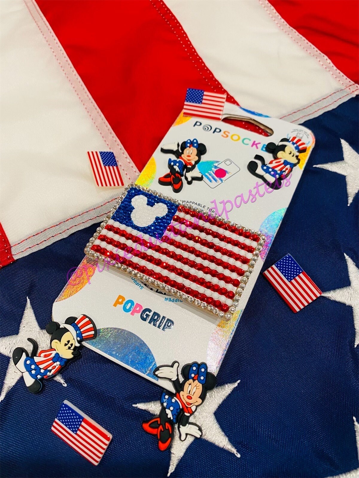 All American Mouse! Premium American Flag Mouse Bling Phone Grip - Red White and Blue Bling design - Pop Phone Socket