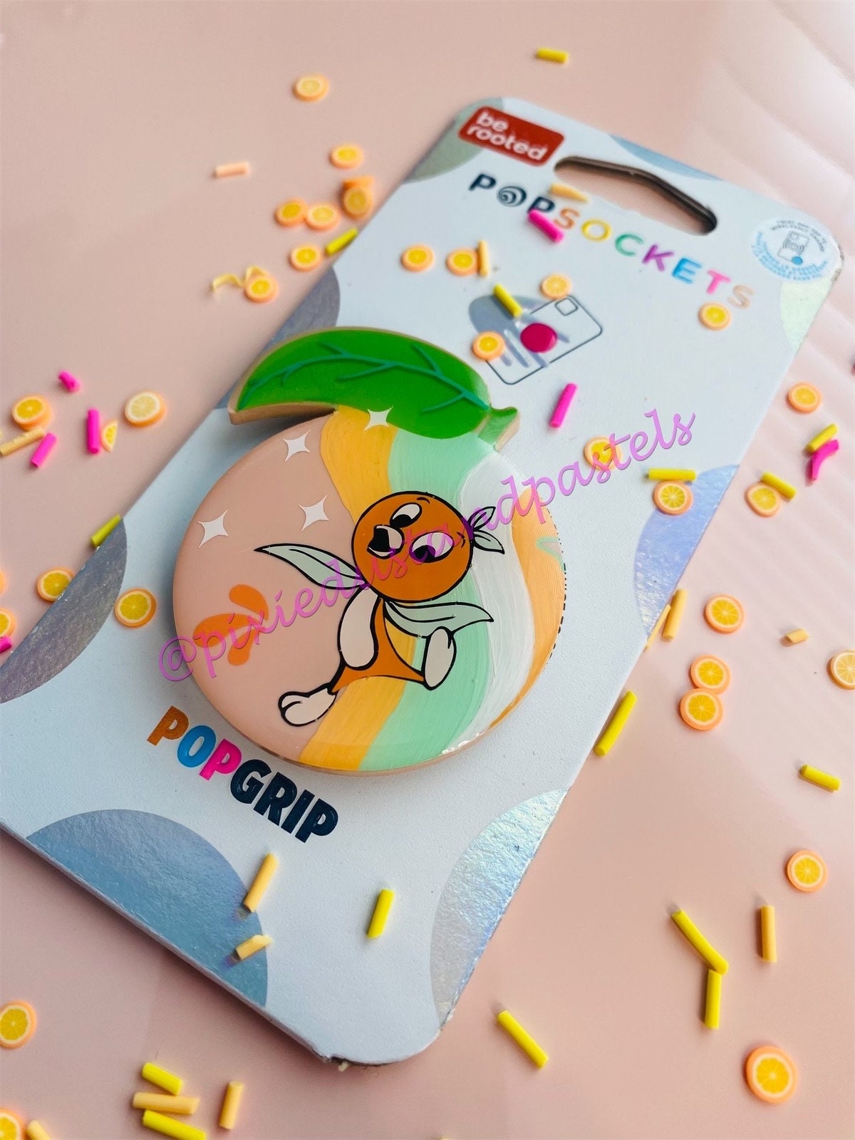 Summertime Vibes! Orange Bird Premium Hand Painted Phone Grip - Pastel WDW design - Pop Phone Socket