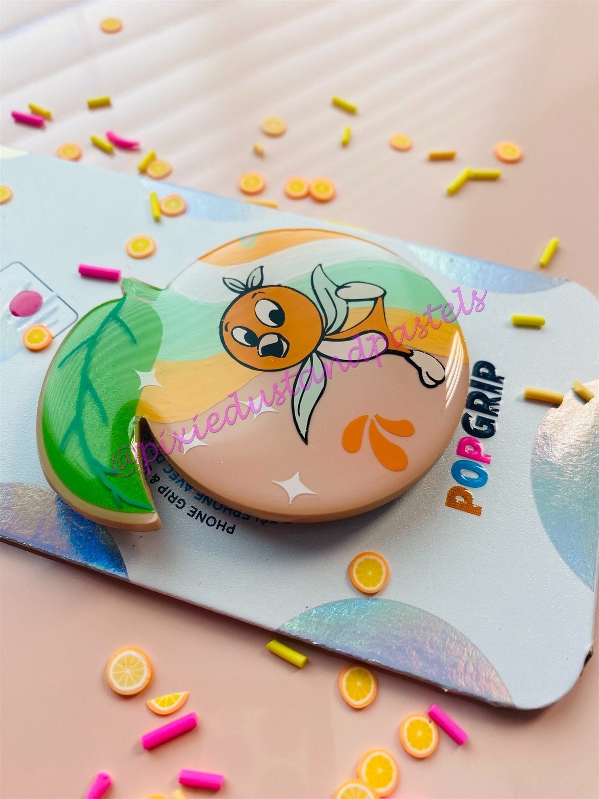 Summertime Vibes! Orange Bird Premium Hand Painted Phone Grip - Pastel WDW design - Pop Phone Socket