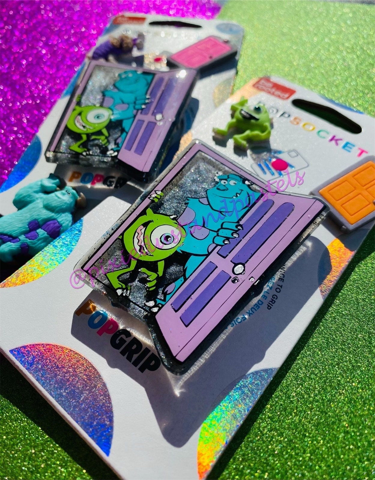 We Scare Because We Care! Monsters Phone Grip Inc - Sully and Mike Monster design - Pop Phone Socket