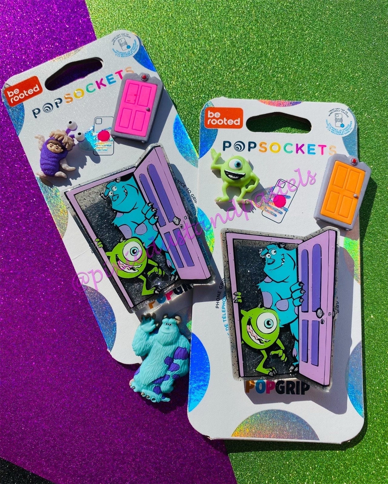 We Scare Because We Care! Monsters Phone Grip Inc - Sully and Mike Monster design - Pop Phone Socket