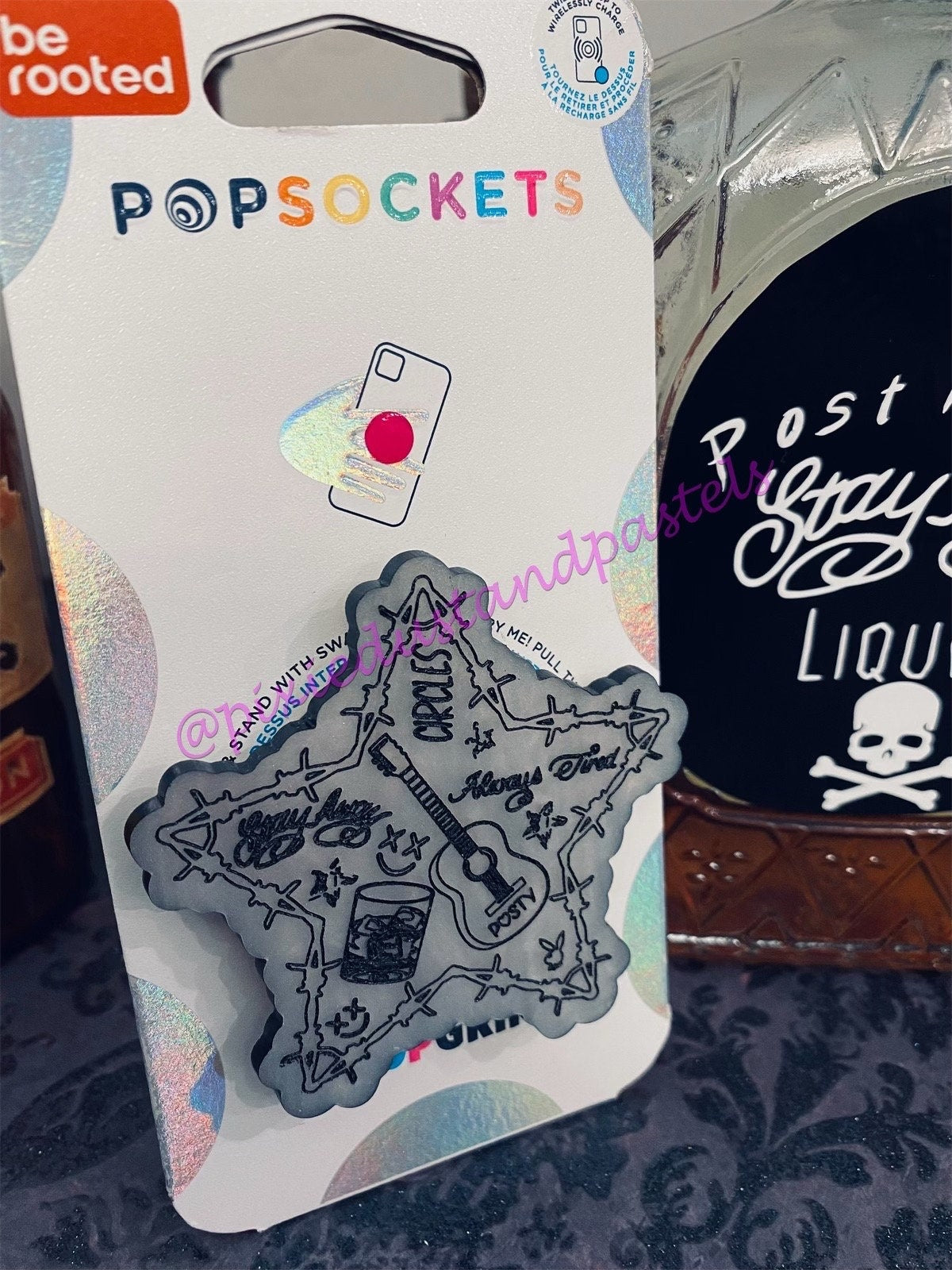 Stay Away Posty Phone Grip! Customizable Malone Barb Wire Star pop! Music Inspired  Phone Grip or Badge Reel - Socket-