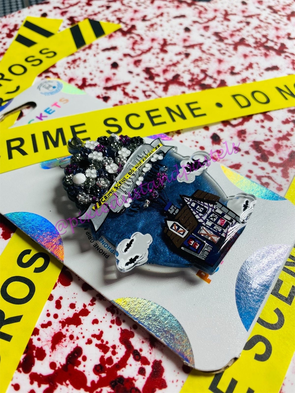 Haunted!  Adventure is Out There! Up! Design Phone Grip-Socket - Balloon house Pop! Halloween Bling - Glow in the Dark! Haunted Crime Scene