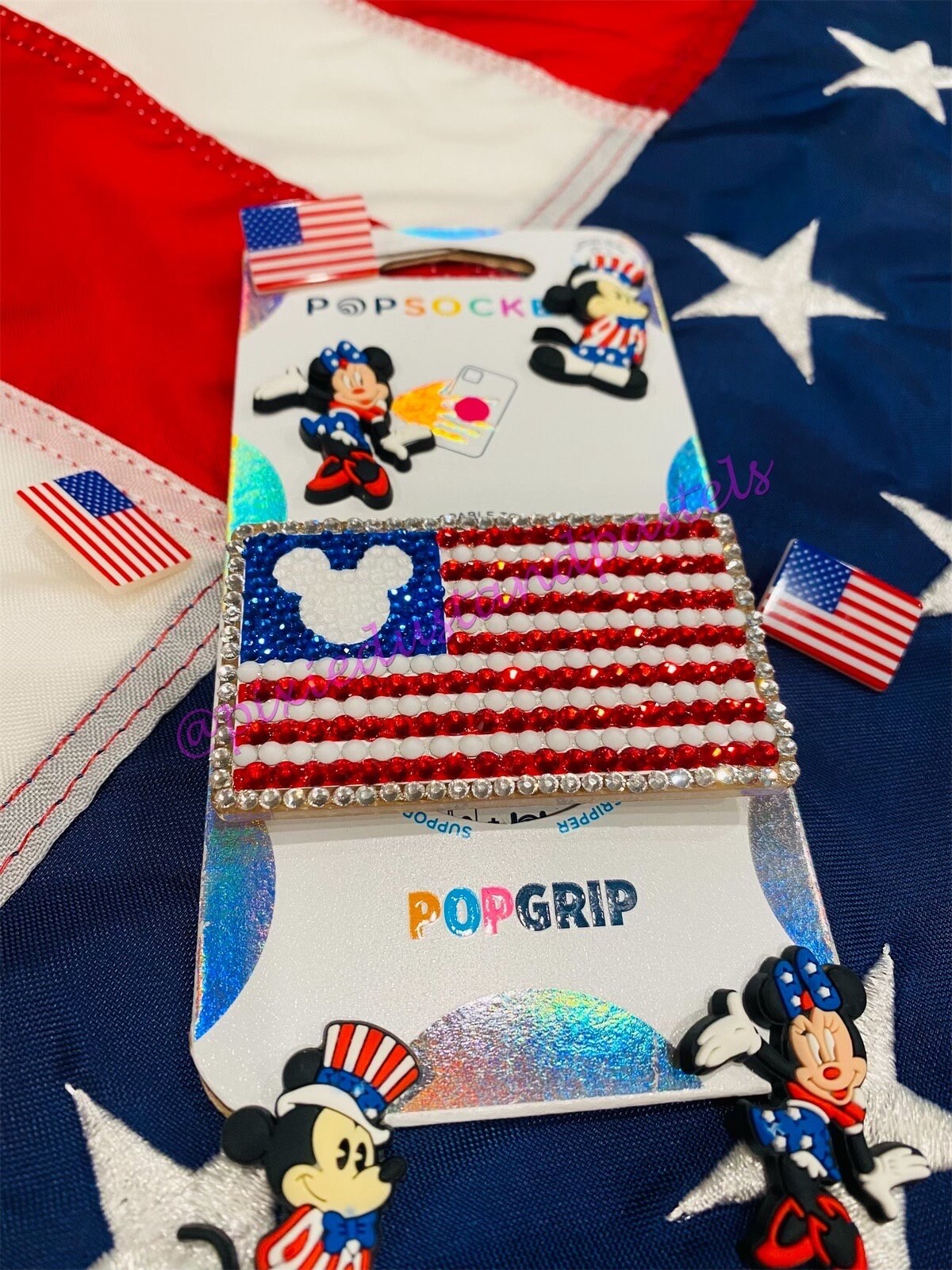 All American Mouse! Premium American Flag Mouse Bling Phone Grip - Red White and Blue Bling design - Pop Phone Socket