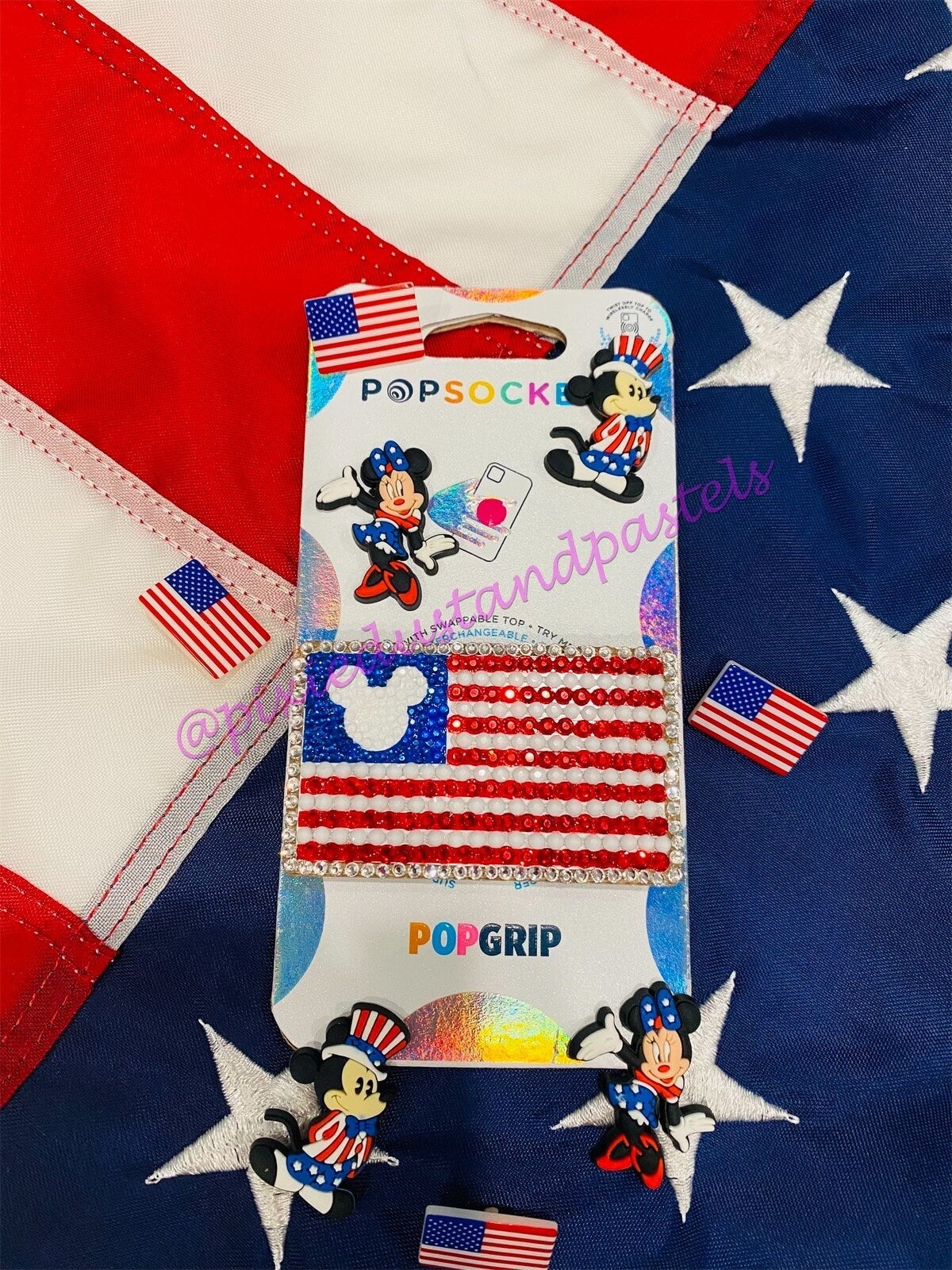 All American Mouse! Premium American Flag Mouse Bling Phone Grip - Red White and Blue Bling design - Pop Phone Socket