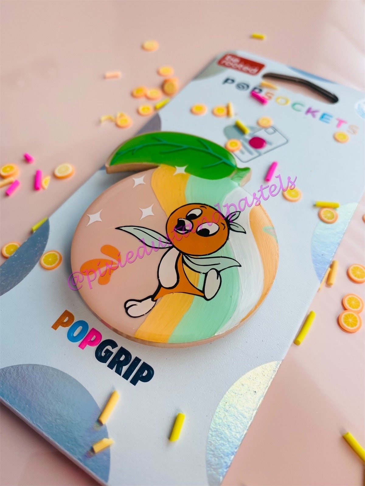 Summertime Vibes! Orange Bird Premium Hand Painted Phone Grip - Pastel WDW design - Pop Phone Socket