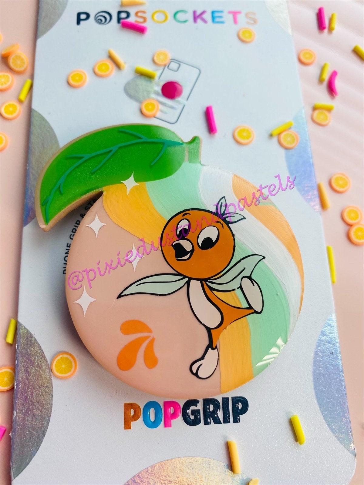 Summertime Vibes! Orange Bird Premium Hand Painted Phone Grip - Pastel WDW design - Pop Phone Socket