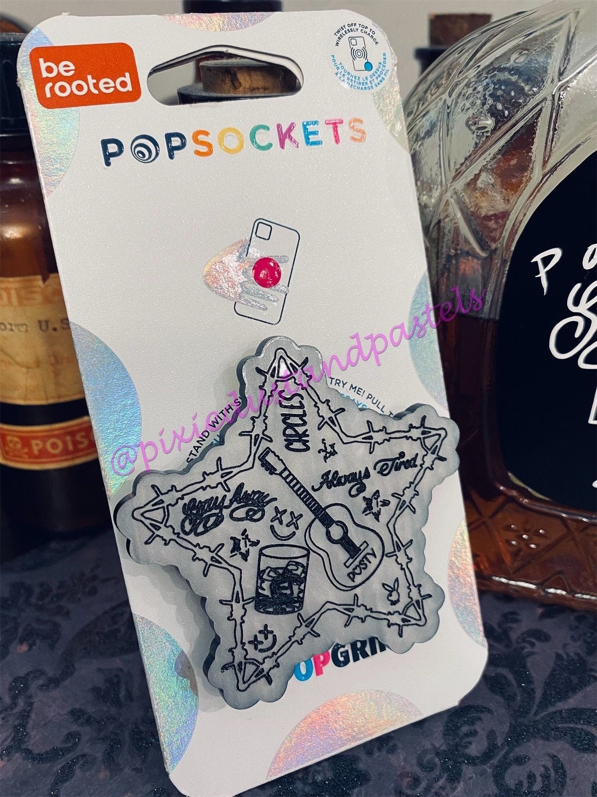 Stay Away Posty Phone Grip! Customizable Malone Barb Wire Star pop! Music Inspired  Phone Grip or Badge Reel - Socket-